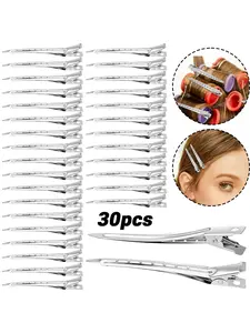 30Pack Duck Bill Hair Clips with Holes, 3.5" Metal Alligator Curl Clips, Comfortable No-Mark Hold,Simple design, Durable and light weight,for hair sectioning Styling, Pin Curl Clips, Hair Roller,Coloring,Salon,Bows DIY Accessories