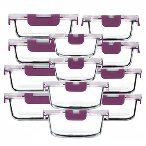 24PCS High Borosilicate Glass Food Storage Containers Set with Leakproof Airtight Lids Dark Purple Meal Prep Lunch On The Go Kitchen Pantry Organizers