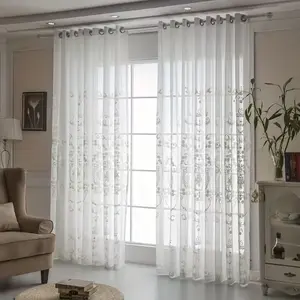 2 Panels Modern Embroidered Sheer Curtains - Soft and Breathable White Barrie Gauze Curtains for Living Room, Office, Kitchen, and Study - Elegant and Transparent Home Decor,63 84 96 inches Length