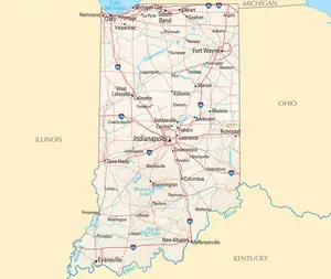 Map of Indiana IN - Reference Map - Peel and Stick Wall Decal