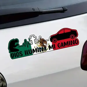 God Light My Way Car Sticker, Cross Ekg Flag Pattern & Car Silhouette Design Waterproof Self-Adhesive Scratch Masking Decal for Car Bumper Triangle Removal Windshield