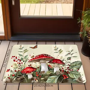 Forest Red Mushroom Kitchen Rugs Set, Non-Slip Washable Floor Mats, Watercolor Amanita & Butterfly Print Runner Carpets for Kitchen, Bathroom & Cottagecore Decor