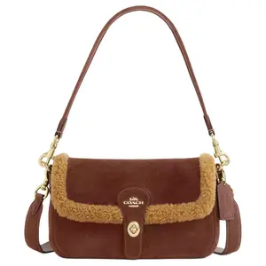 COACH Hadley 24 Medium Shoulder Bag with Detachable Handle in Retro Brown Suede and Wool Blend for Women