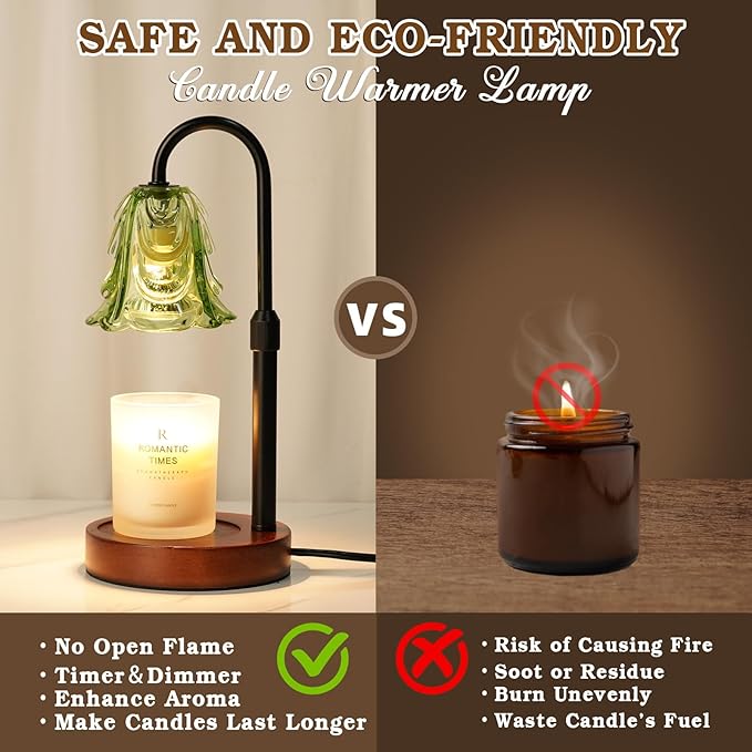 Dimmable Candle Warmer Lamp with Timer, Adjustable Height, 2 Bulbs - Wax Melt Warmer for Scented Wax and Jar Candles, Home Bedroom Decor