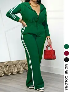 Women's Hooded Zipper Jumpsuit, Long Sleeve One-Piece Pants, High Waist Elastic Design, Fitted, Comfortable Casual Style