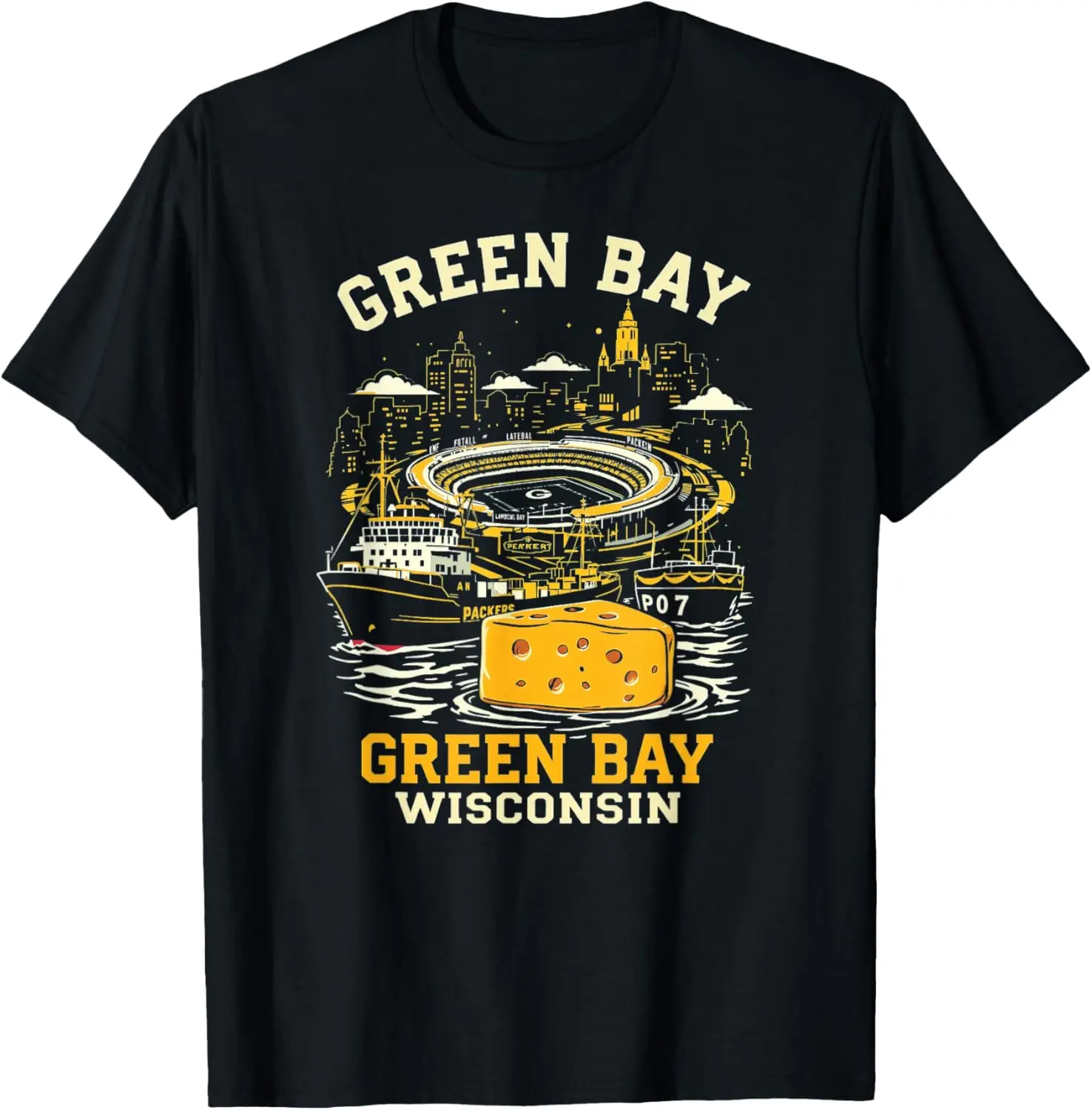 100% Cotton Unisex Vintage Green Bay Wisconsin Sunset Skyline Cityscape T-Shirt