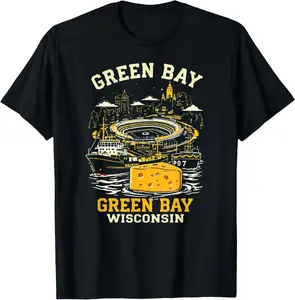 100% Cotton Unisex Vintage Green Bay Wisconsin Sunset Skyline Cityscape T-Shirt