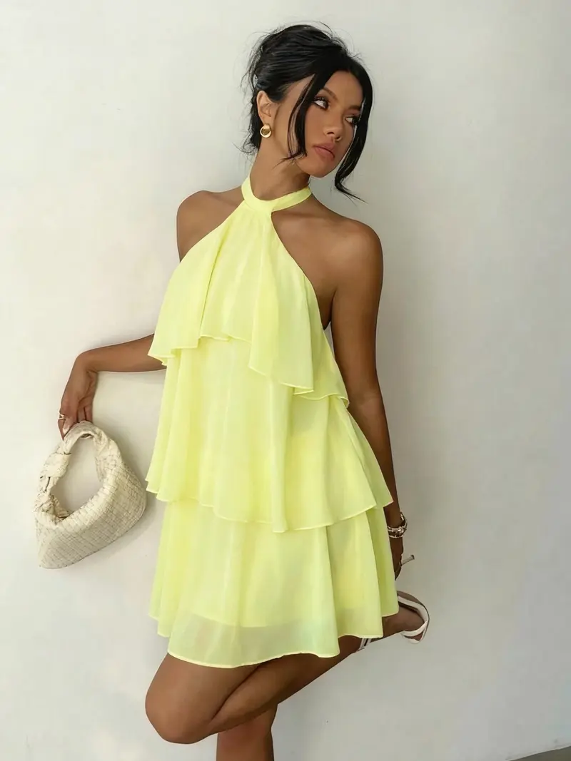 sachin and babi light blue dress Women's V-Neck Short Sleeve Chiffon Dress Summer High Waist Casual Holiday  Beach Dress at Amazon Women's Clothing store main image 0