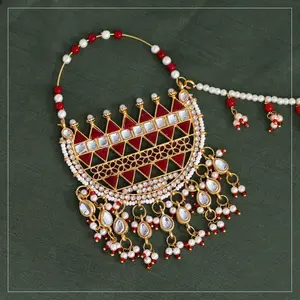 Traditional Bridal Nose Ring made with Kundan and Beads