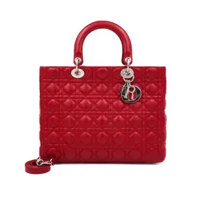 Pre-owned Dior Leather Top Handle Bag Lady Large Red JM MM424