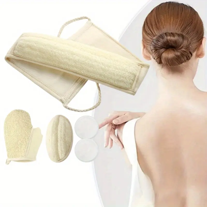 1 Set Natural Organic Loofah Sponge Body Scrubber Shower Beth Loofah Back Long Double Sided Mitt Mini Mitt and Face loofah