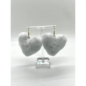 White Fuzzy Heart Earrings