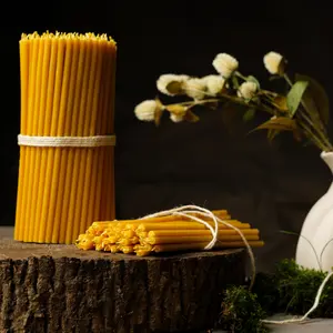 Pack of 25 Pure Beeswax  Thin Taper Candles 6.5" x 0.22" inch Orthodox Prayer Home Decor Dinner Table Ultra Slim Tapers