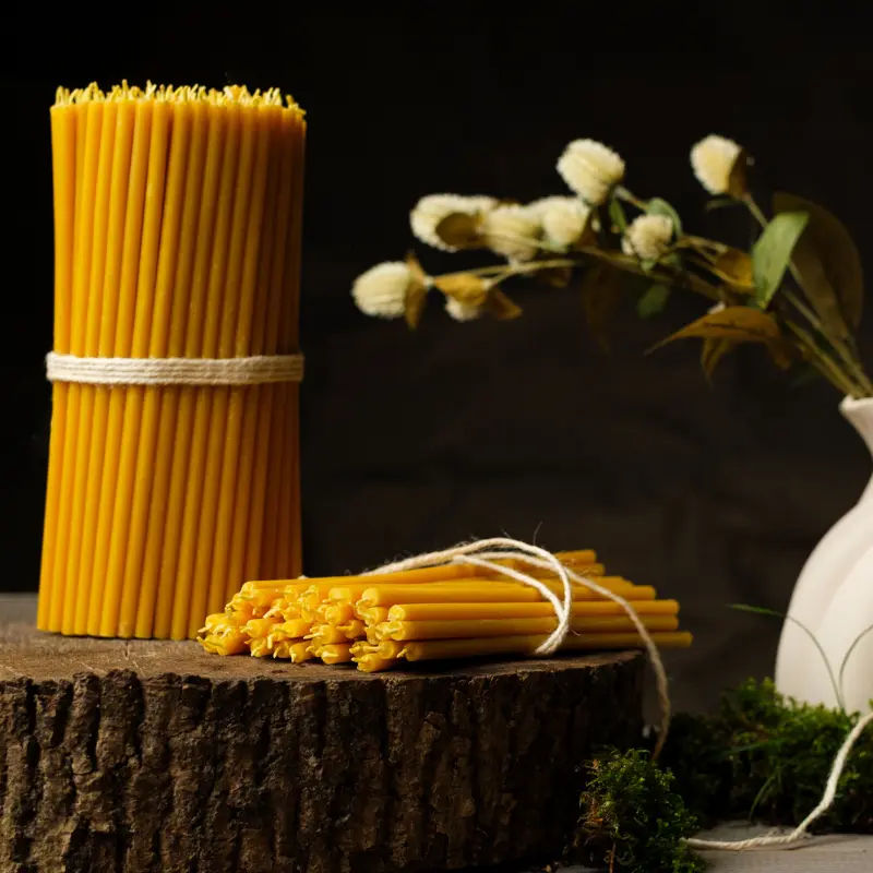 Pack of 25 Pure Beeswax  Thin Taper Candles 6.5" x 0.22" inch Orthodox Prayer Home Decor Dinner Table Ultra Slim Tapers