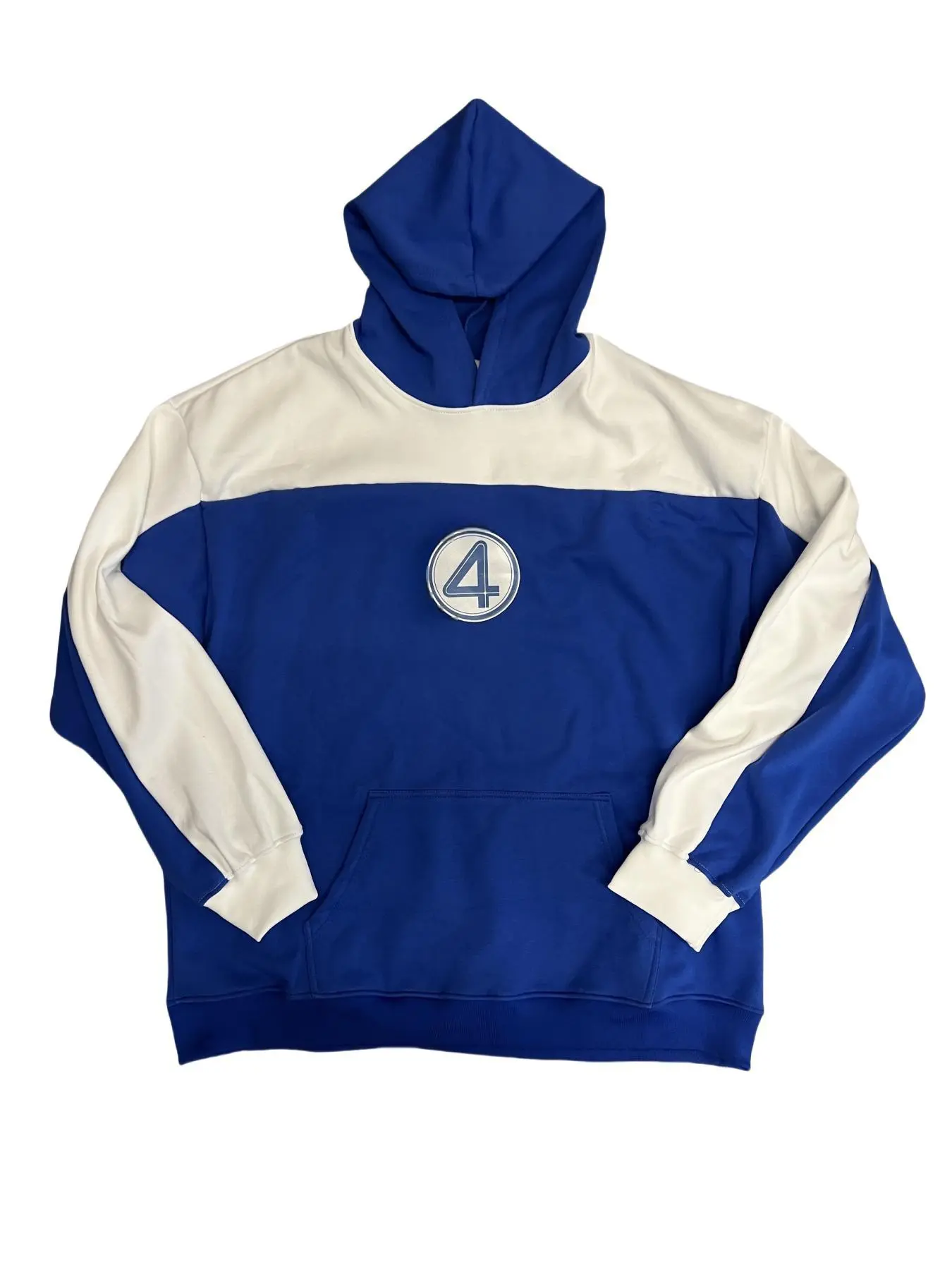 Fantastic Four Costume Unisex Zip-Up Hoodie with Number 4 Logo Royal Blue & White Trim Menswear Sweatshirts Tops