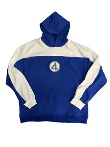 Fantastic Four Costume Unisex Zip-Up Hoodie with Number 4 Logo Royal Blue & White Trim Menswear Sweatshirts Tops