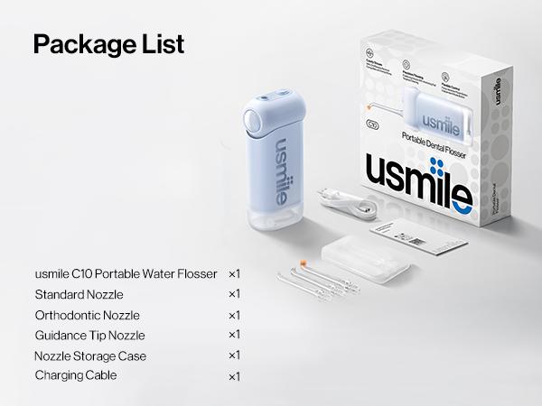 usmile C10 Portable Water Flosser with Guiding Nozzle, 4 Modes, 95-Day Battery Life, 180ml Water Tank Capacity, Cordless Oral Irrigator