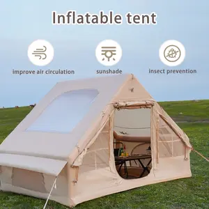 Large space inflatable camping tent, can accommodate 4-8 people--quickly set-up inflatable tent, suitable for all seasons, waterproof and portable outdoor tent, equipped with stove hole, durable mesh tarpaulin