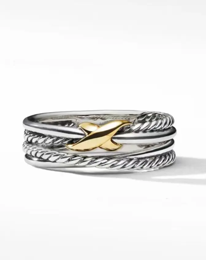 New Dual-Tone Crossed Ring for Women & Men, Hollow Interlocking Fashion Ring, Modern Minimalist Couple Ring, Stylish Everyday Jewelry for Anniversary, Date Night, Wedding, Engagement, Birthday & Gift