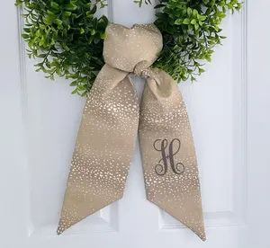 Fall brown monogrammed antelope wreath sash for front door, personalized embroidered autumn wreath sash, custom wedding bridal shower gift