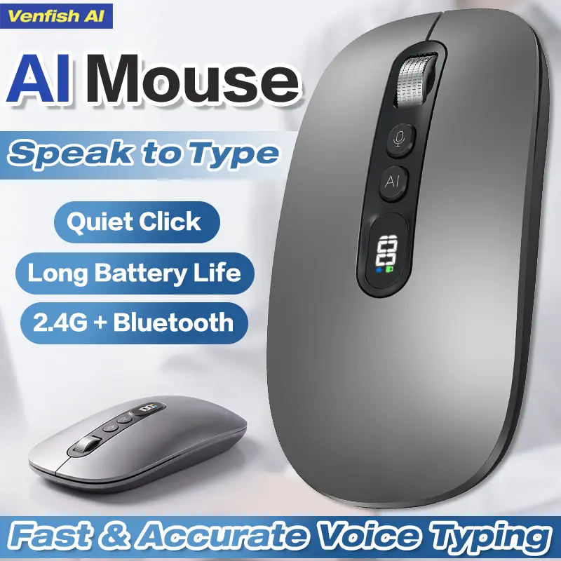 Voice Mouse,Voice Typing,AI,Screenshot,Translation,Tri-Mode 2.4G/BT 5.3/USB-C, 3000 DPI,Supports 120 Languages,PC Accessories, Android, Laptop,Tablet,Windows, Mac,techvibes,Long Battery,Gifts, Desk Gadgets,Silent Click
