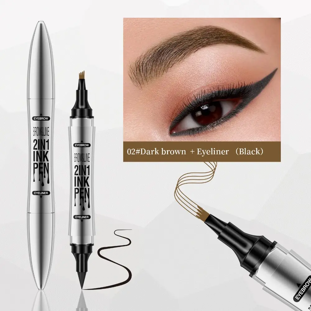 Micro-Fork 2-in-1 Eyebrow & Eyeliner Pen, Smudge-Resistant Long-lasting Waterproof Sweat-proof Eyebrow Eyeliner - Multicolored Smooth Liner