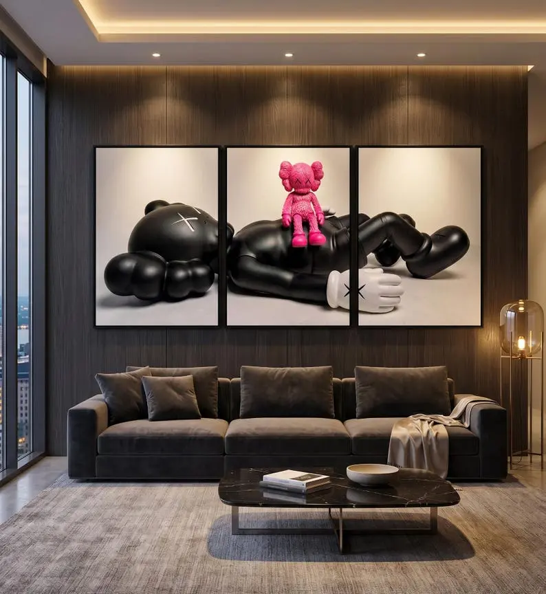 Set of 3 KAWS Wall Art Prints, Kaws Poster, Kaws Decor, Home decore Unframed