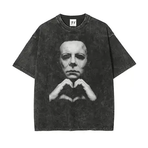 Horror Michael Hand Heart Unisex Washed T-Shirt for Women and Men's Unisex Fit Batik Cotton Oversize Streetwear Menswear  Super Soft Pre-Shrunk