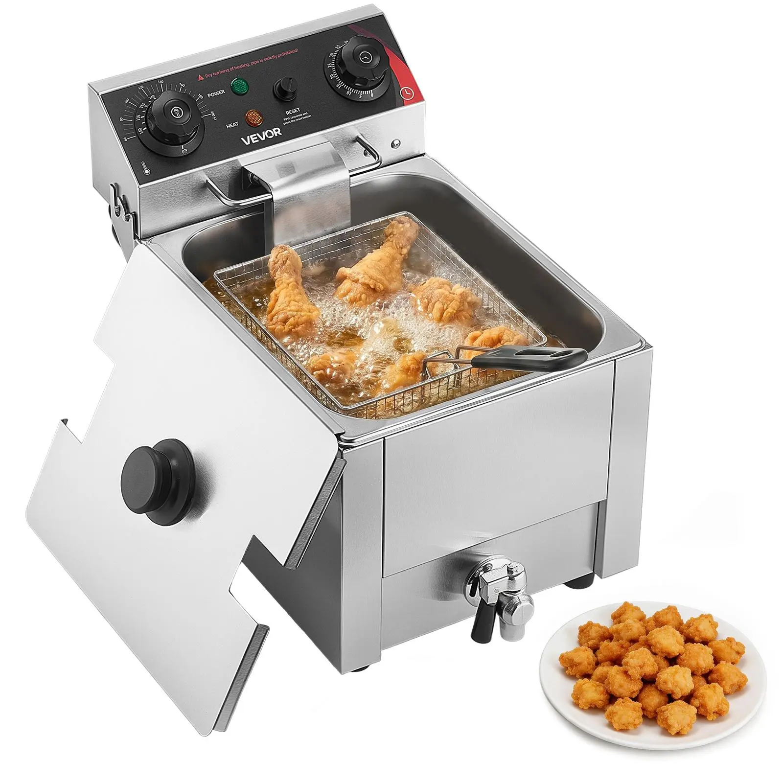 VEVOR Commercial Stainless Steel Electric Deep Fryer, 9.51 Qt Large Capacity, 1750W Countertop Model with Upgraded Oil Filtration, Basket, Lid, Temp Control, Oil Drain Valve for Restaurant Use, Silver,techvibes
