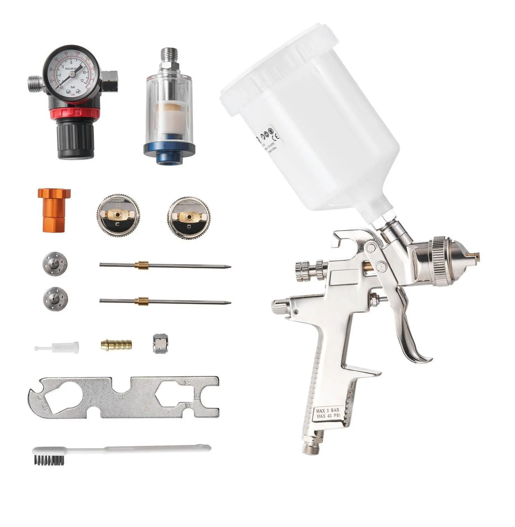 LVLP Air Spray Gun, Gravity Feed Paint Sprayer - 3 Nozzles 1.3/1.4/1.7mm - 600ml for Automotive, Furniture, Home Improvement Gravity Spray Gun LVLP Single Unit