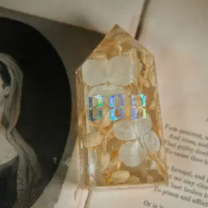 Crystal Clear Resin Embedded with Dried Flowers and Holographic 888 Angel Number
