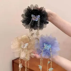 New Lotus Flower Hair Clip, Mesh Material, Tassel Hair Claw, Plastic Sequins Grasping Clip for Weddings and Parties