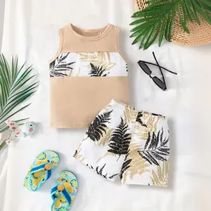Summer Outfit for Baby Boys Featuring a Round Neck Short-Sleeve Top with a Print Design And Stylish Casual Shorts, a Two-Piece Set, for Outdoor