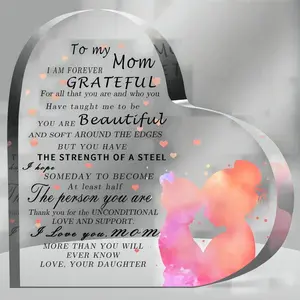Acrylic Heart-Shaped Keepsake with Message - Elegant Home Decor Sign, Mother's Day Gift Ideas for Mom, Daughter, Step Mom & Sister