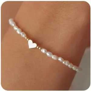 Women's Fashionable Heart-Shaped Pearl Bracelet, Fresh Style Inlaid Pearl Jewelry Bracelet, Simple and Elegant Style Jewelry