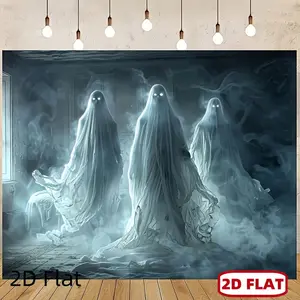 1pc 2D Flat Grey Halloween 2D Backdrop Cloth Banner - Misty Graveyard, Haunted Mansion, Enchanted Fairy Tale, Carnival Series, Polyester, inch/inch, for Living Room, Outdoor Decor, Influencer L