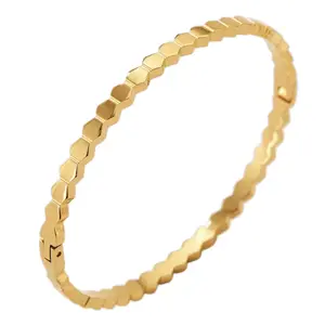 Cuff Bangle Bracelet For Women - Stainless Steel - Waterproof  - Hexagon Hinged Bracelet - Stackable Bracelet