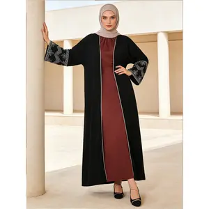 Elegant Black Open Abaya with Silver Embroidery Modest Kimono Robe | Free Size One-Size-Fits-All | Perfect for Ramadan, Eid, Prayer & Formal Events