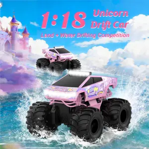 1:18 Pink Unicorn Amphibious RC Car for Girls, 2.4GHz Waterproof 4WD Off-Road Drift Stunt Remote Control Car with LED Lights, Birthday Christmas Gift Age 6+