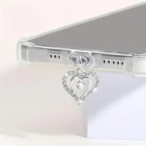 Rhinestone Decor Heart Shaped Phone Dust Plug, 1 Count Anti Dust Plug for iPhone & Type-C, Mobile Phone Decoration Accessories, Phone Charm