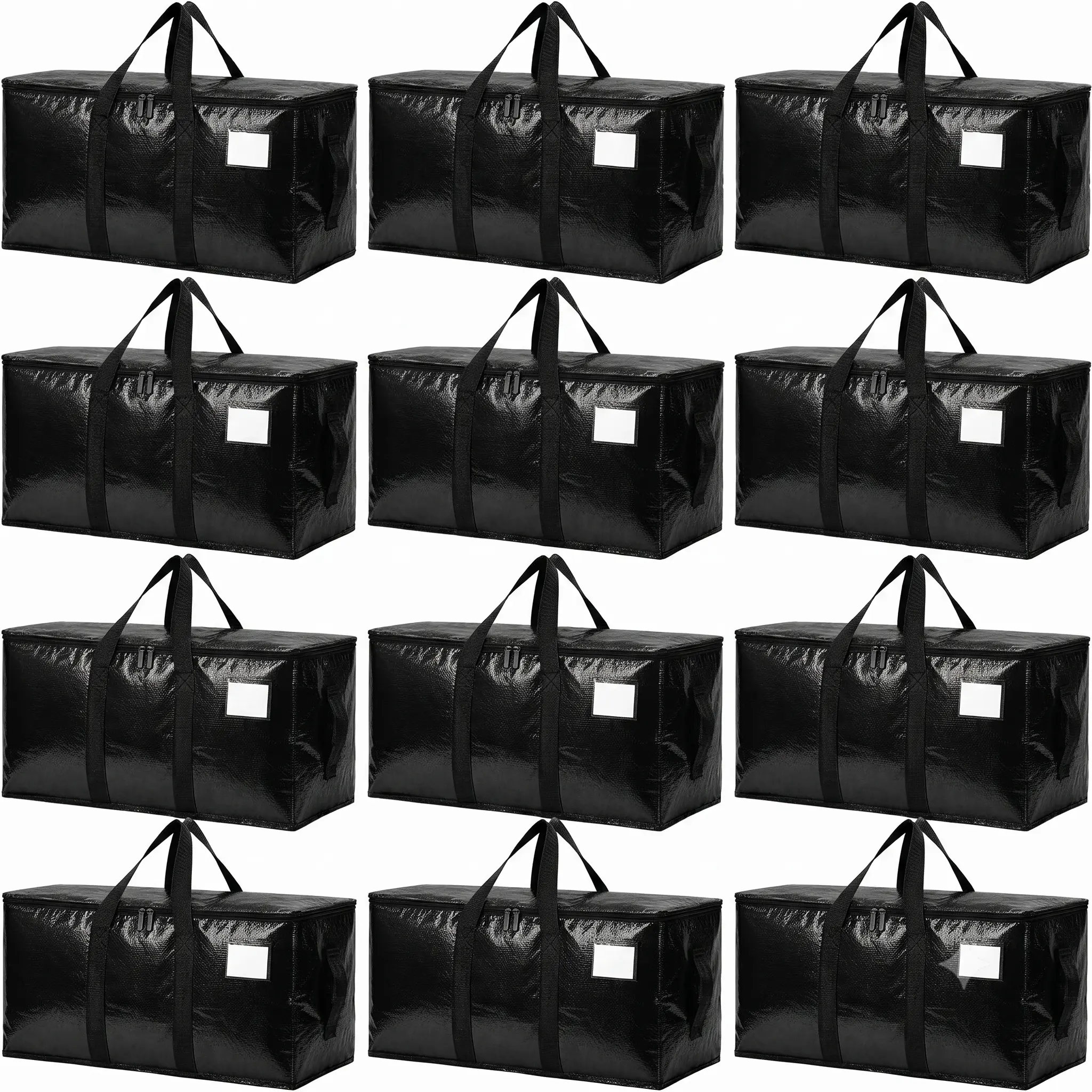 12 Pack Large Heavy Duty Moving Bags, Water Resistant Totes with Wrap-Around Handles & Double Zippers. Space Saving Clothes Organizer, Alternative to Cardboard Boxes for College Dorm, Household Storage & Moving. Blanket Storage with Label Pocket.