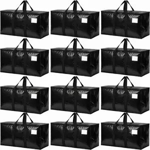 12 Pack Large Heavy Duty Moving Bags, Water Resistant Totes with Wrap-Around Handles & Double Zippers. Space Saving Clothes Organizer, Alternative to Cardboard Boxes for College Dorm, Household Storage & Moving. Blanket Storage with Label Pocket.