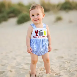 Newborn Baby Boy Girl Summer Clothes Mardi Gras Crawfish Boil Bubble Romper Bibs Onesie Suspenders Overalls Outfit