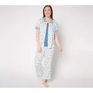 QVC Women's 3-Piece MUK LUKS Reg Cloud Knit Collared Top, Short Pants & Tank Crop Nightwear Set - Solid, Printed Options