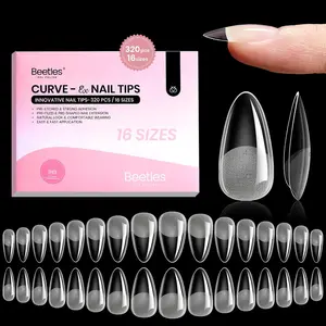 Beetles Curve-EX Nail Tips  - Medium 16 Sizes Etch-X Half Matte Full Cover Soft Acrylic False Press on Nail Tips Easy DIY Nail Extension Art Salon for Curved & Natural Nail Beds