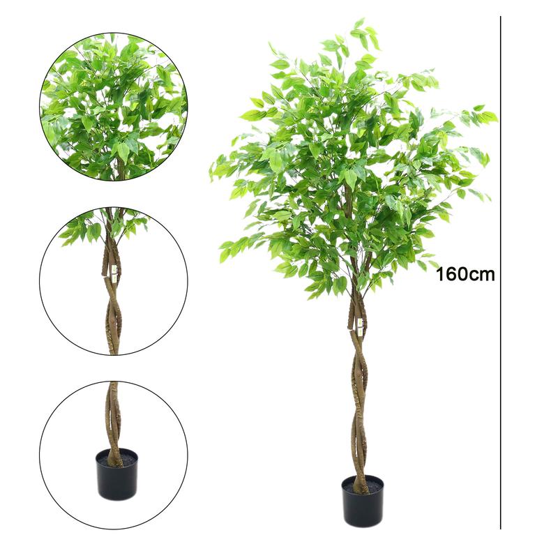 5.2'/5.9' Artificial Ficus Tree, Tall Fake Potted Ficus Tree With Planter, Realistic Texture Potted Faux Ficus Tree For Foyer Porch Decor Home Office Living Room Bedroom