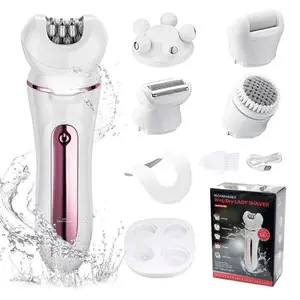 5-in-1 multi-functional Depilator Depilatory charging cordless Women's wet and dry electric shaver and bikini trimmer for arms underarm bikini line and legs, women's intimate areas, facial cleansing massage, foot grinder Electric depilator