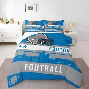 Rugby Sports Bedding Set,Detroit Comforter Set,Football Football City Comforter,Football Gifts for Football Fans, Blue Gray Duvet Set