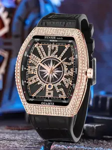 Luxury Men's Quartz Watch, Large Dial Waterproof Fashion Watch, Casual Business Style, Hip Hop Diamond Watch, Birthday Gift for Boyfriend, Quartz Analog Watch