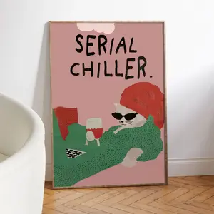 Frameless Modern Minimalist Abstract Cat Wall Art Poster, Colorful Quote Print, Bedroom & Living Room Decor, Warm Housewarming Gift, Artistic, Canvas Wall Art